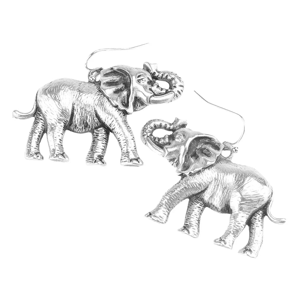 Silver Antique Metal Elephant Earrings - Jewelry Store by Erik Rayo