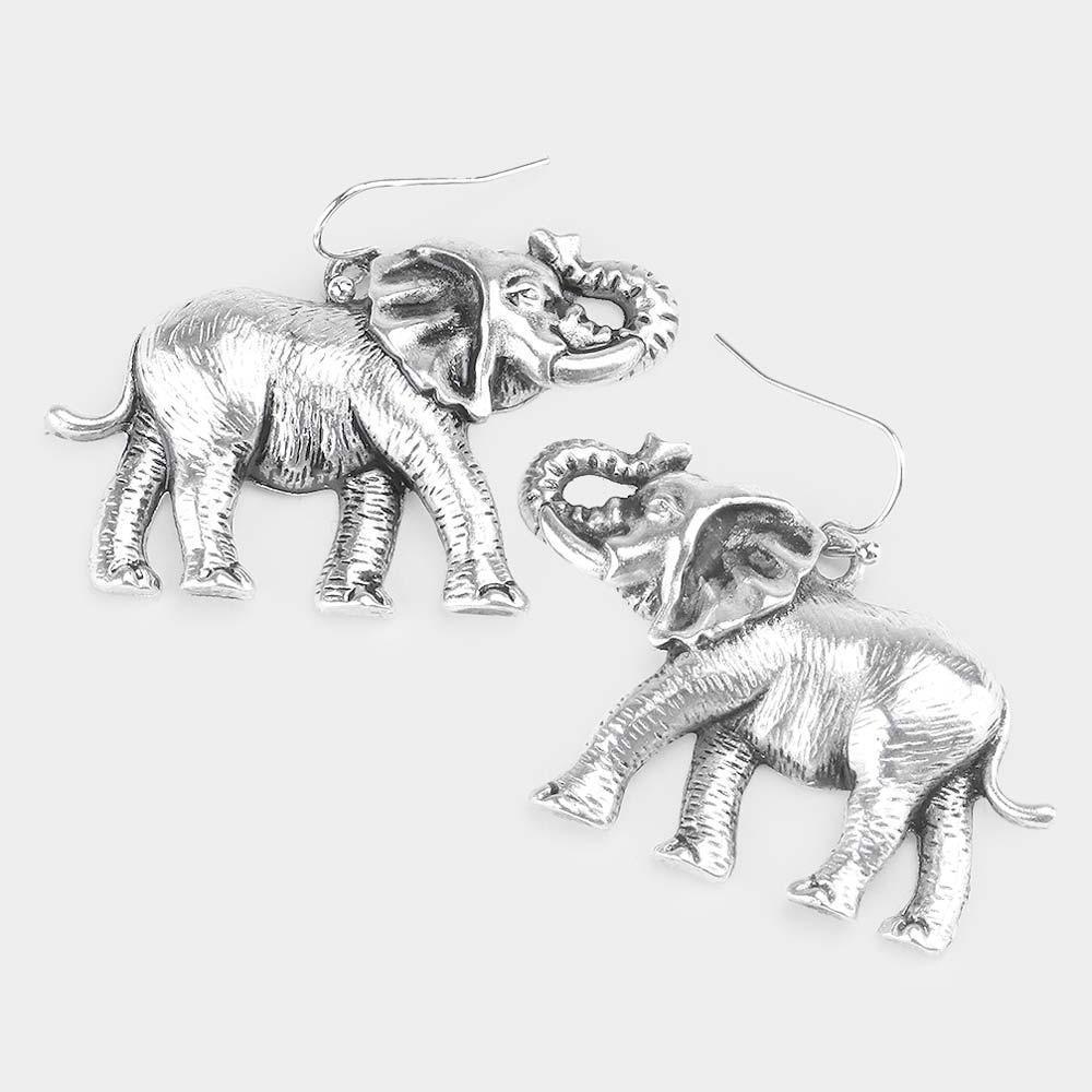 Silver Antique Metal Elephant Earrings - Jewelry Store by Erik Rayo