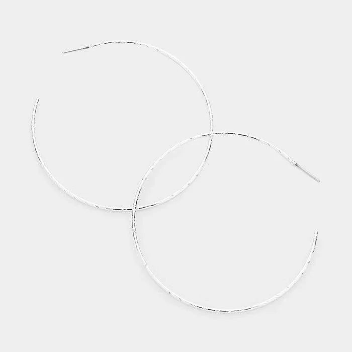 14k White Gold Filled Textured Metal Hoop Earrings - Jewelry Store by Erik Rayo