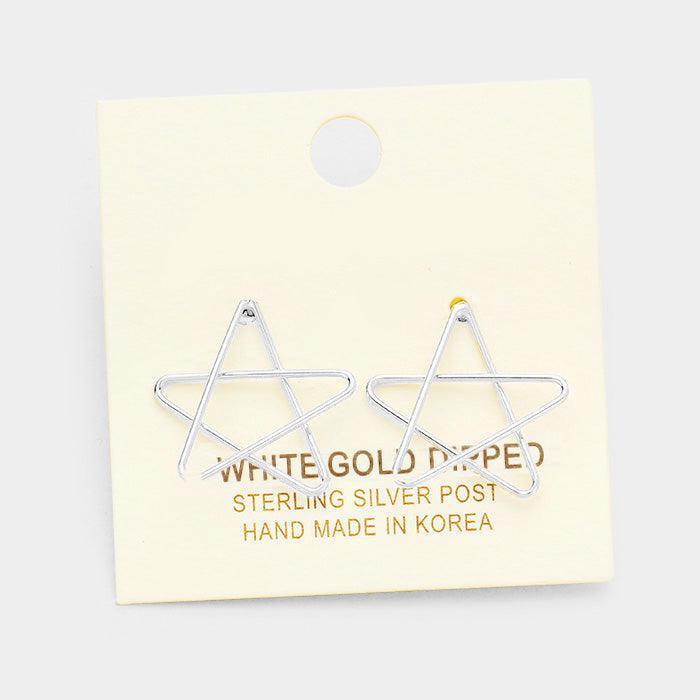 White Gold Dipped Metal Star Stud Earrings