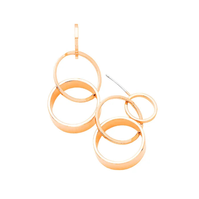 Rose Gold Gold Dipped Geometric Triple Metal Hoop Link Earrings - Jewelry Store by Erik Rayo