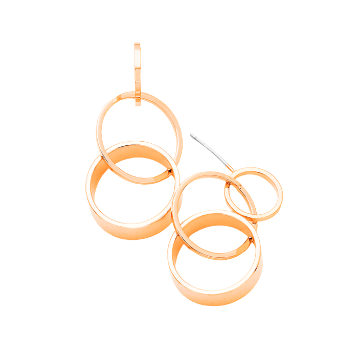 Rose Gold Gold Dipped Geometric Triple Metal Hoop Link Earrings