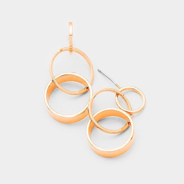 Rose Gold Gold Dipped Geometric Triple Metal Hoop Link Earrings - Jewelry Store by Erik Rayo
