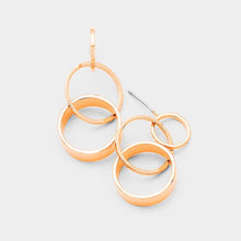 Load image into Gallery viewer, Rose Gold Gold Dipped Geometric Triple Metal Hoop Link Earrings
