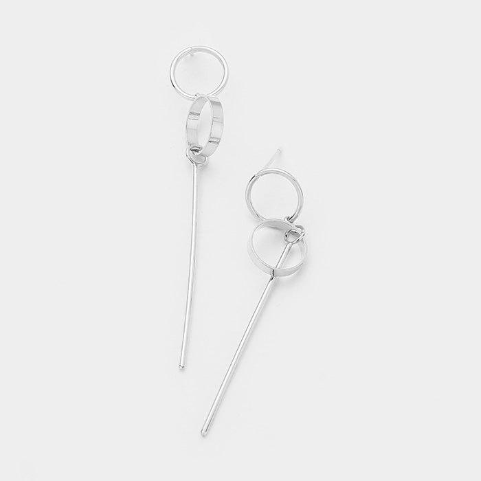 White Gold Dipped Geometric Metal Hoop Bar Link Earrings