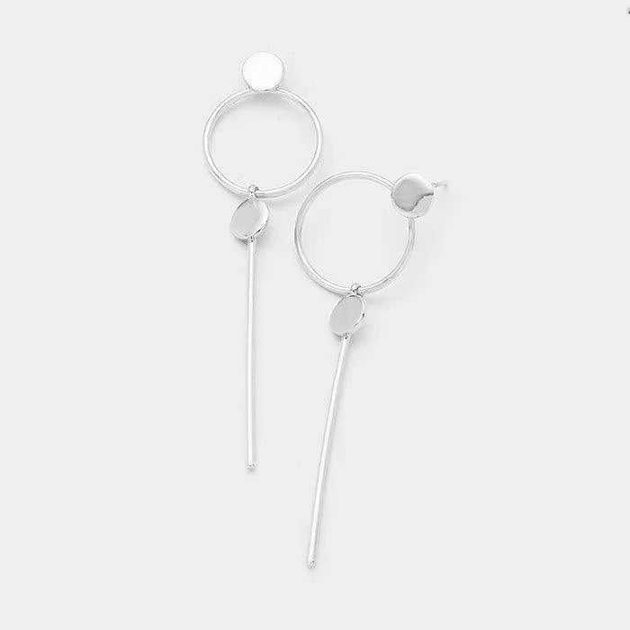 White Gold Dipped Geometric Metal Hoop Bar Link Earrings - Jewelry Store by Erik Rayo