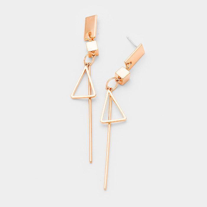 Rose Gold Gold Dipped Geometric Metal Triangle Bar Link Earrings - Jewelry Store by Erik Rayo