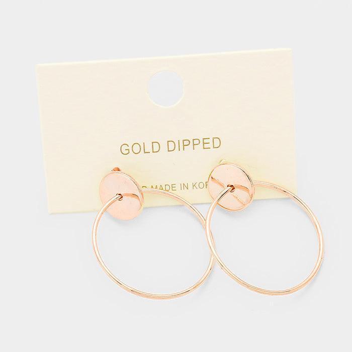 Rose Gold Gold Dipped Metal Disc Metal Hoop Earrings - Jewelry Store by Erik Rayo