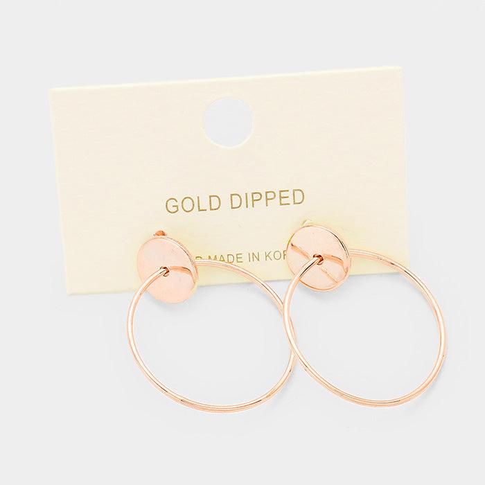 Rose Gold Gold Dipped Metal Disc Metal Hoop Earrings