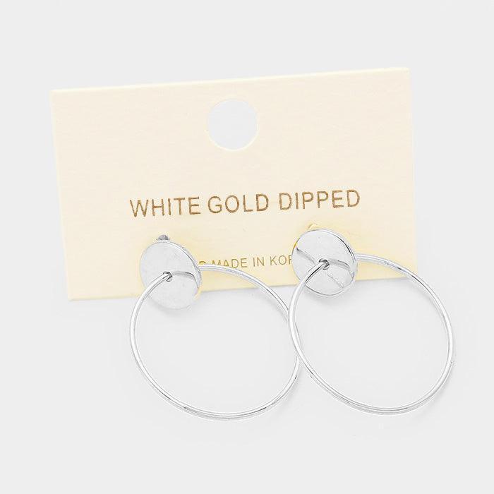 White Gold Dipped Metal Disc Metal Hoop Earrings - Jewelry Store by Erik Rayo
