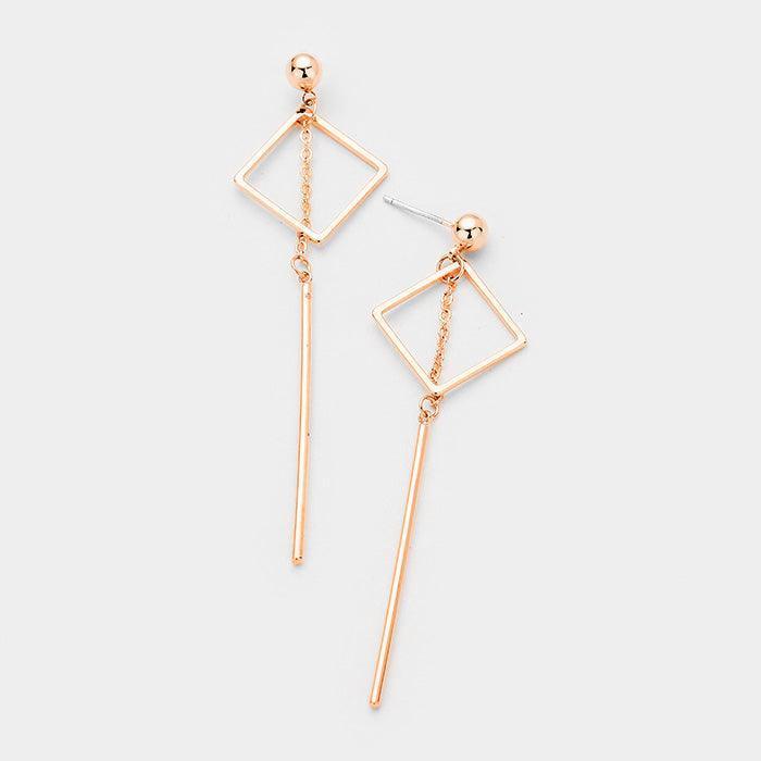 Rose Gold Gold Dipped Geometric Metal Square Bar Link Earrings - Jewelry Store by Erik Rayo