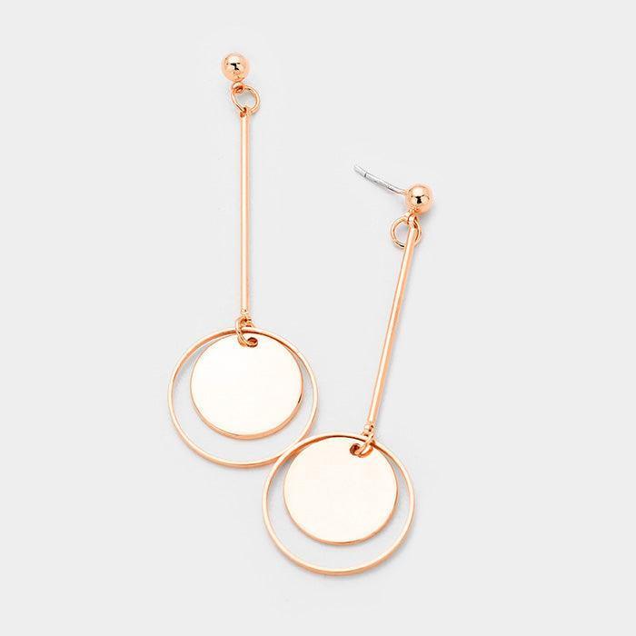 Rose Gold Gold Dipped Geometric Metal Bar Disc Link Earrings - Jewelry Store by Erik Rayo
