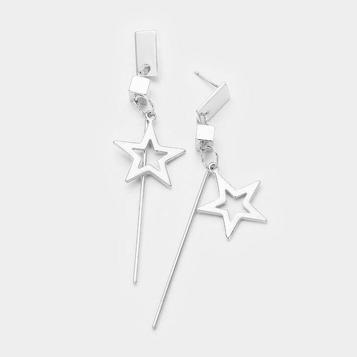 White Gold Dipped Geometric Metal Bar Star Link Earrings - Jewelry Store by Erik Rayo