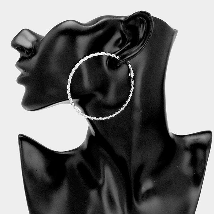 Gold White Gold Dipped Textured Metal Hoop Earrings - Jewelry Store by Erik Rayo