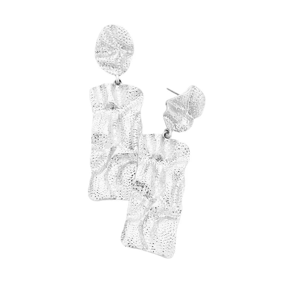 Silver Crumbled Rectangle Metal Post Earrings - Jewelry Store by Erik Rayo