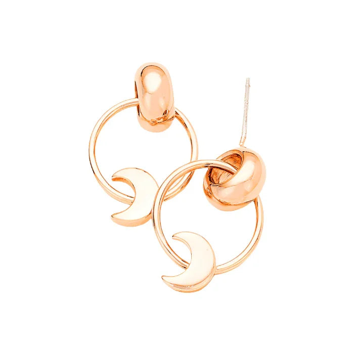 Rose Gold Gold Dipped Moon Metal Hoop Dangle Earrings - Jewelry Store by Erik Rayo