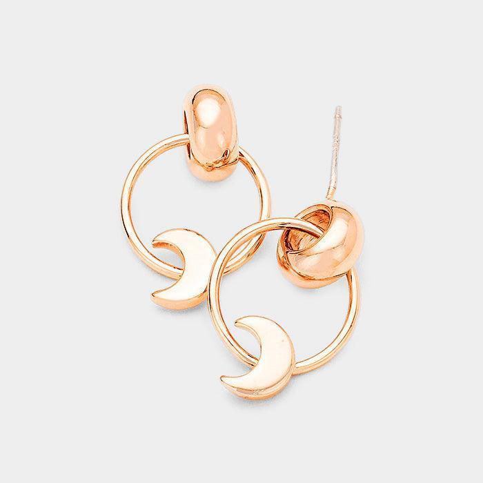Rose Gold Gold Dipped Moon Metal Hoop Dangle Earrings - Jewelry Store by Erik Rayo