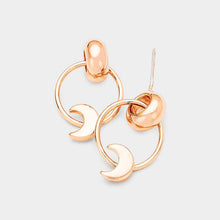 Load image into Gallery viewer, Rose Gold Gold Dipped Moon Metal Hoop Dangle Earrings
