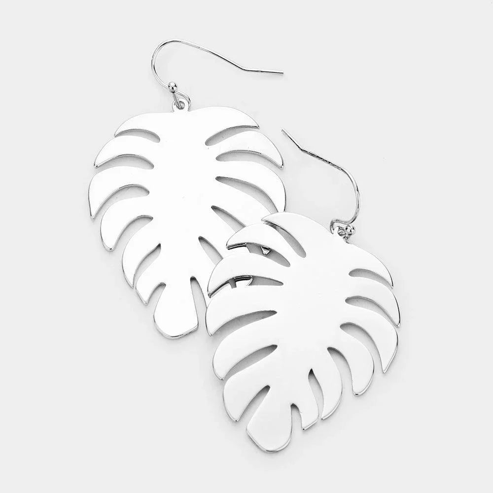 Metal Cut Out Tropical Leaf Earrings - Jewelry Store by Erik Rayo