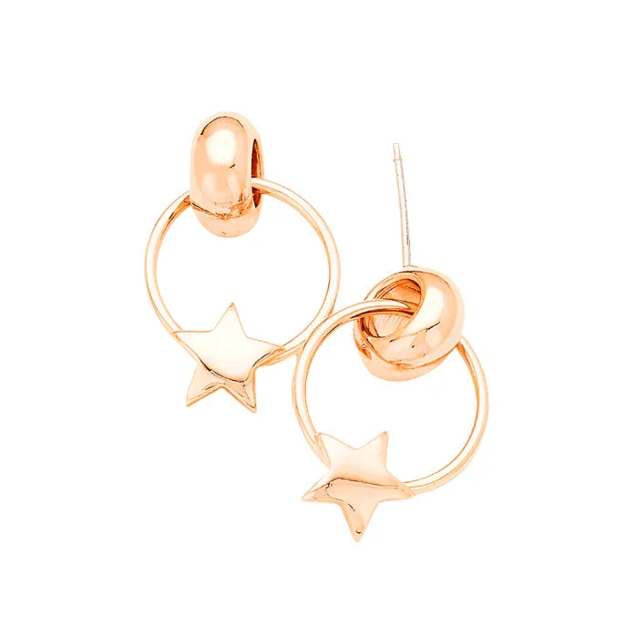 Rose Gold Gold Dipped Star Metal Hoop Dangle Earrings - Jewelry Store by Erik Rayo