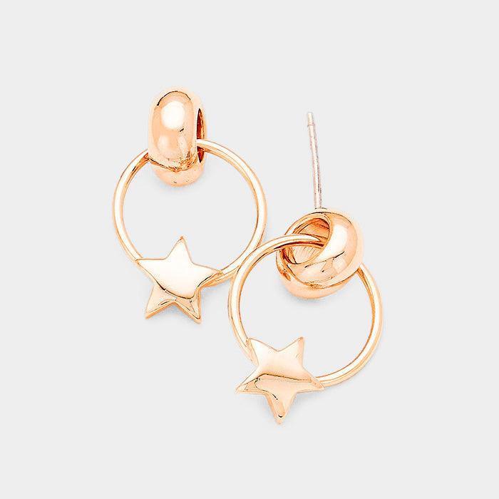 Rose Gold Gold Dipped Star Metal Hoop Dangle Earrings - Jewelry Store by Erik Rayo
