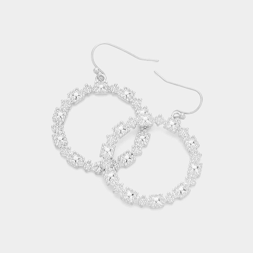 Silver Metal Open Circle Dangle Earrings