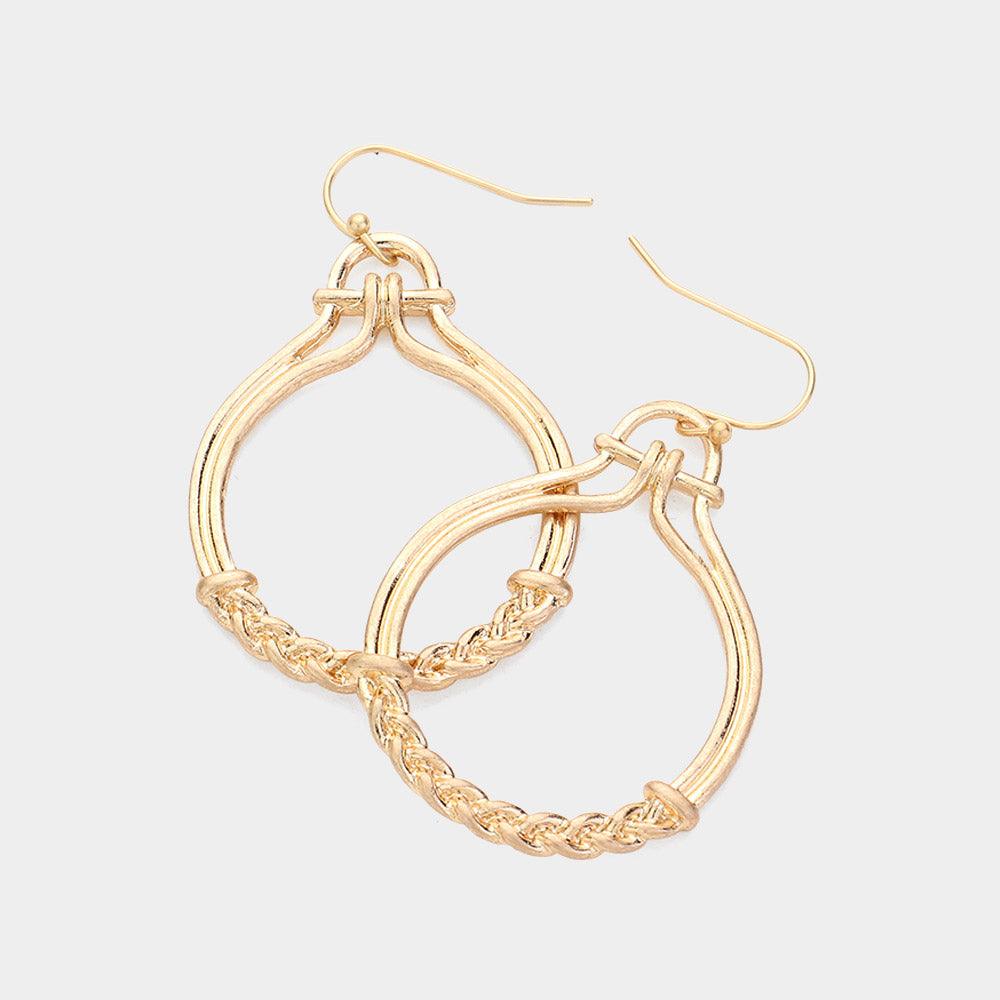 Gold Braided Metal Pointed Open Disc Dangle Earrings