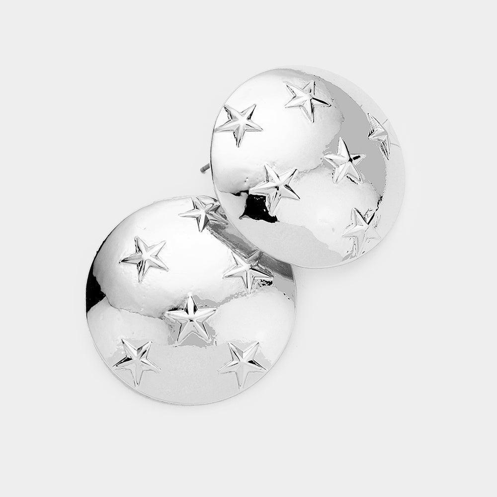 Embossed Star Round Metal Earrings - Jewelry Store by Erik Rayo