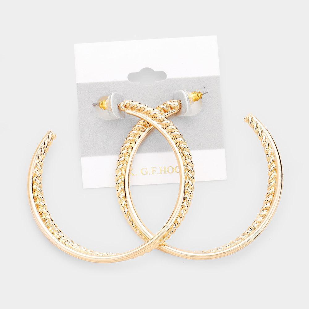 Gold Textured Open Circle Twist Open Hoop Earrings - Jewelry Store by Erik Rayo