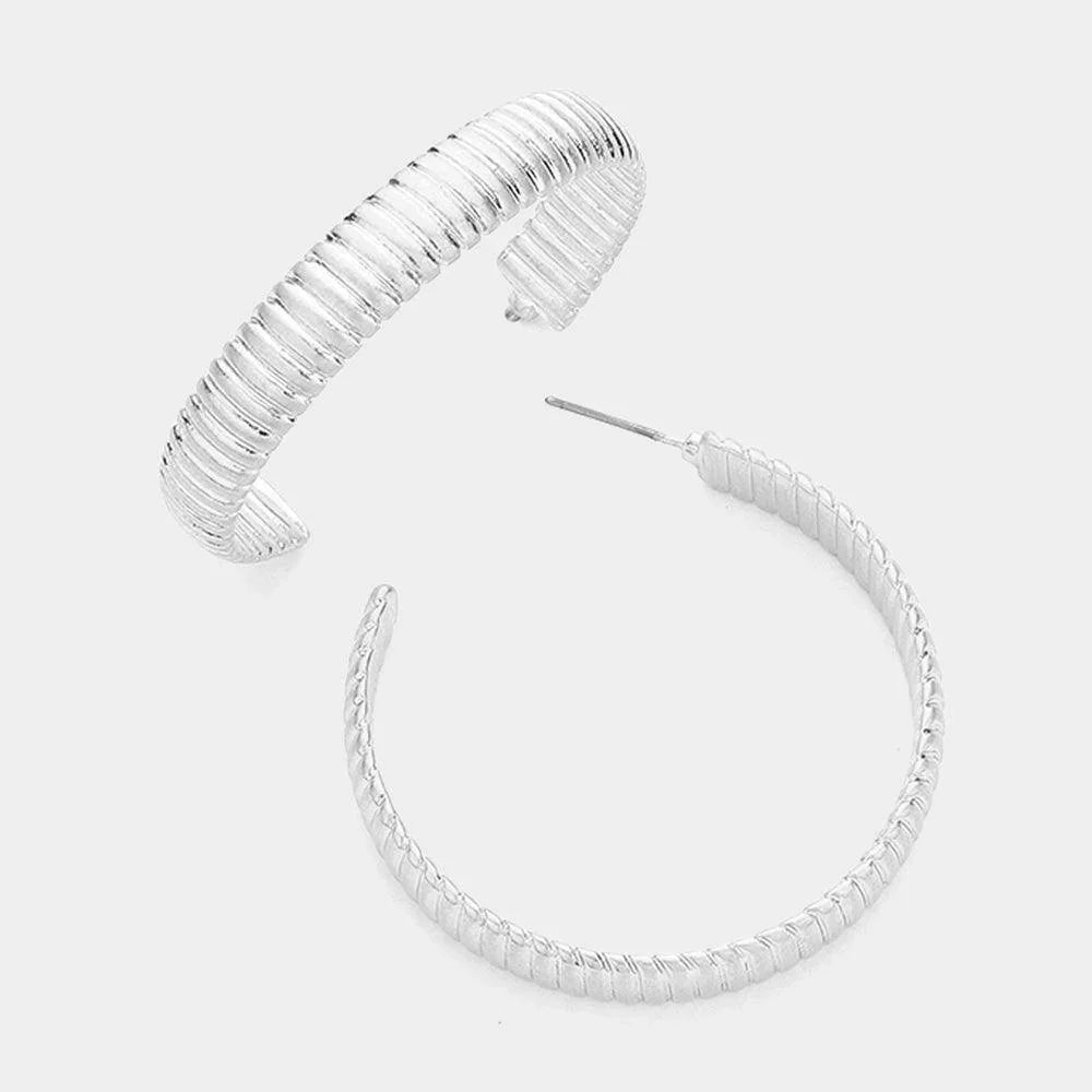Silver Textured Metal Hoop Earrings - Jewelry Store by Erik Rayo