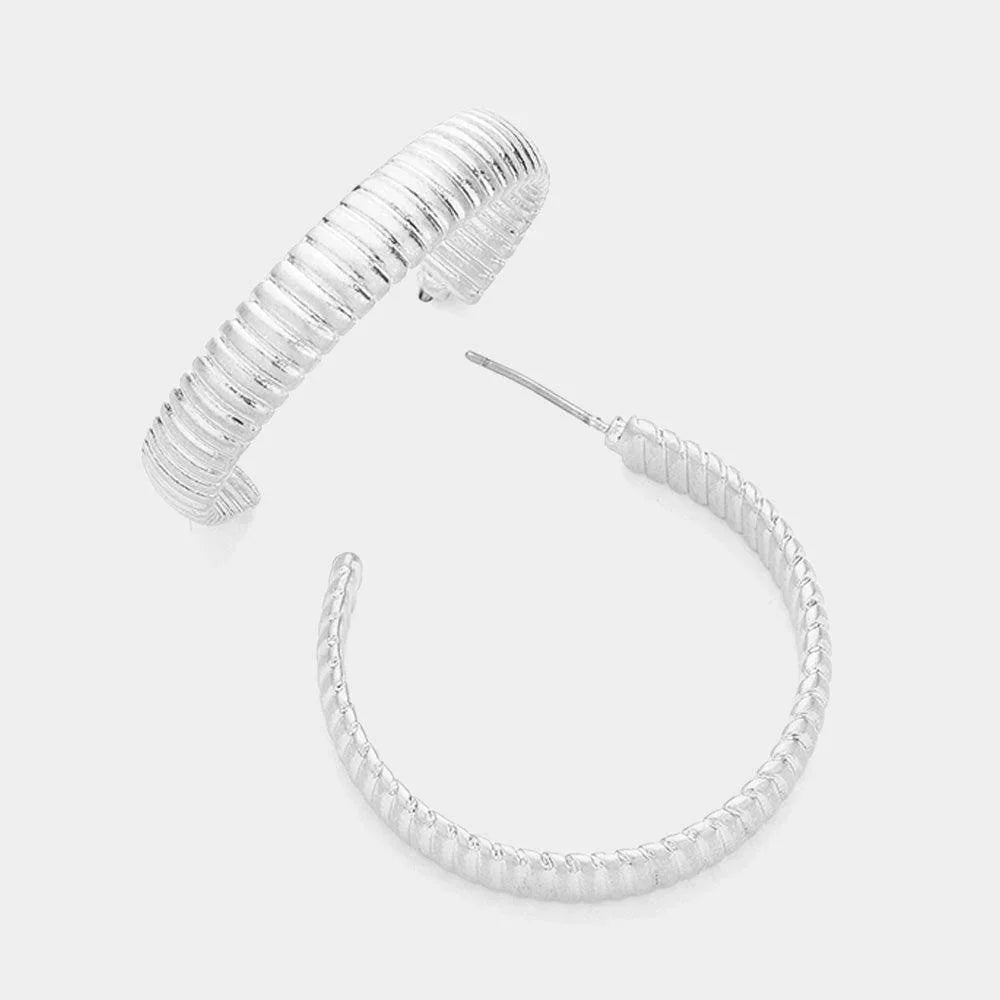 Silver Textured Metal Hoop Earrings - Jewelry Store by Erik Rayo