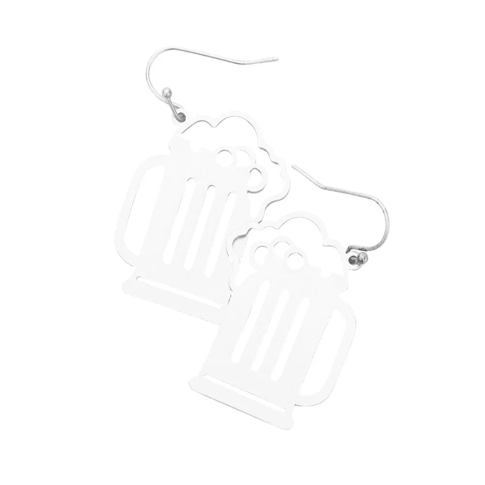 Silver Beer Shaped Metal Earrings - Jewelry Store by Erik Rayo