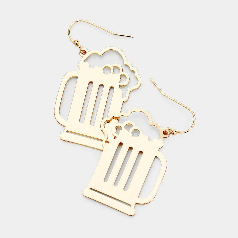 Gold Beer Shaped Metal Earrings - Jewelry Store by Erik Rayo