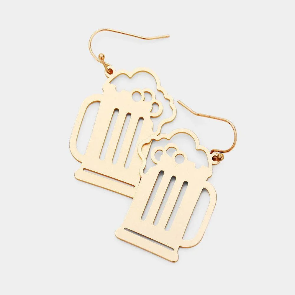 Gold Beer Shaped Metal Earrings - Jewelry Store by Erik Rayo