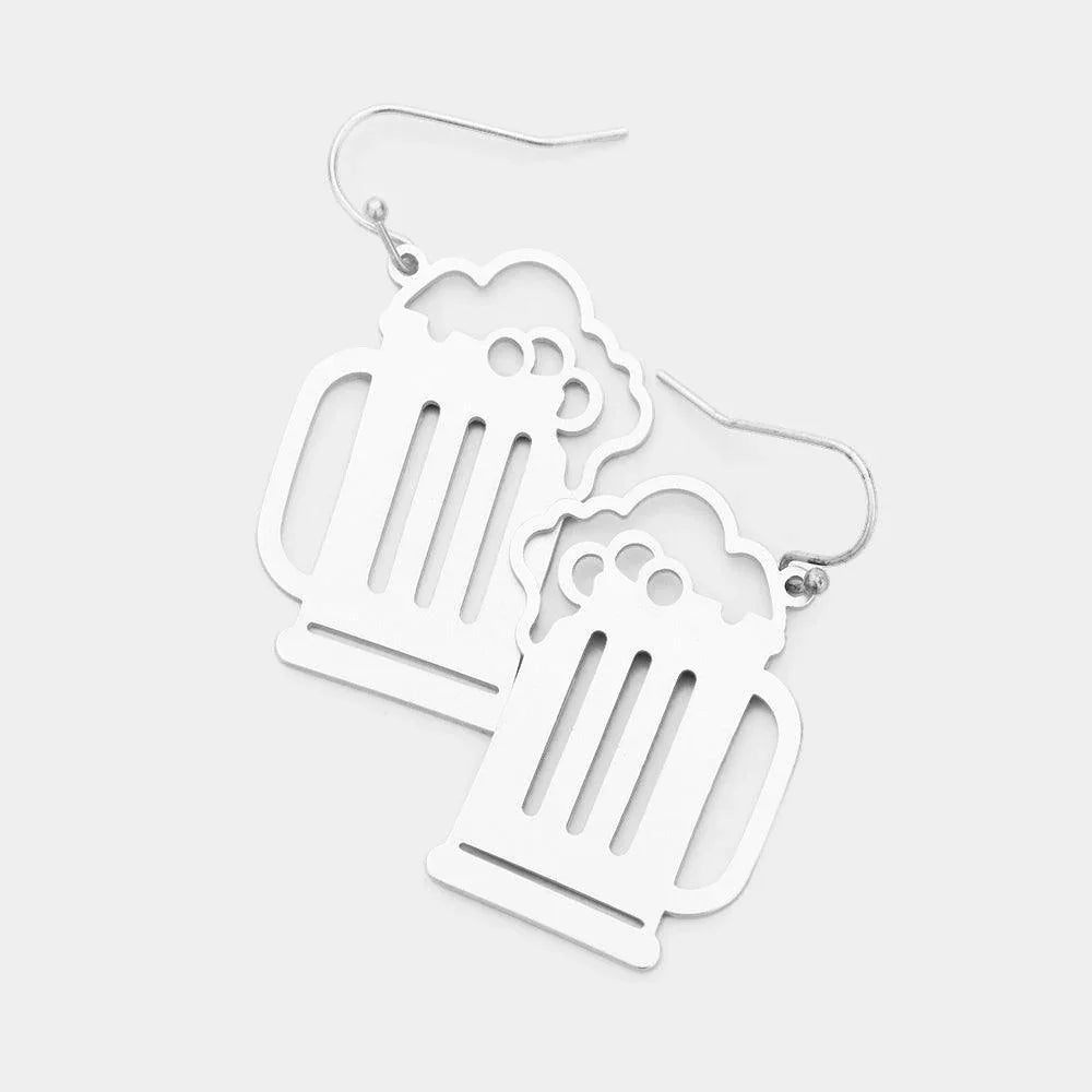Silver Beer Shaped Metal Earrings - Jewelry Store by Erik Rayo