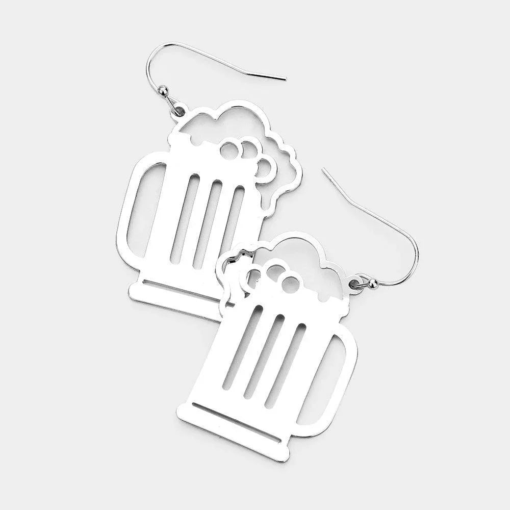 Beer Shaped Metal Earrings - Jewelry Store by Erik Rayo