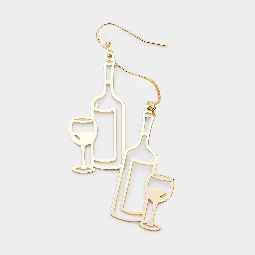 Gold Wine Glass Shaped Metal Earrings - Jewelry Store by Erik Rayo