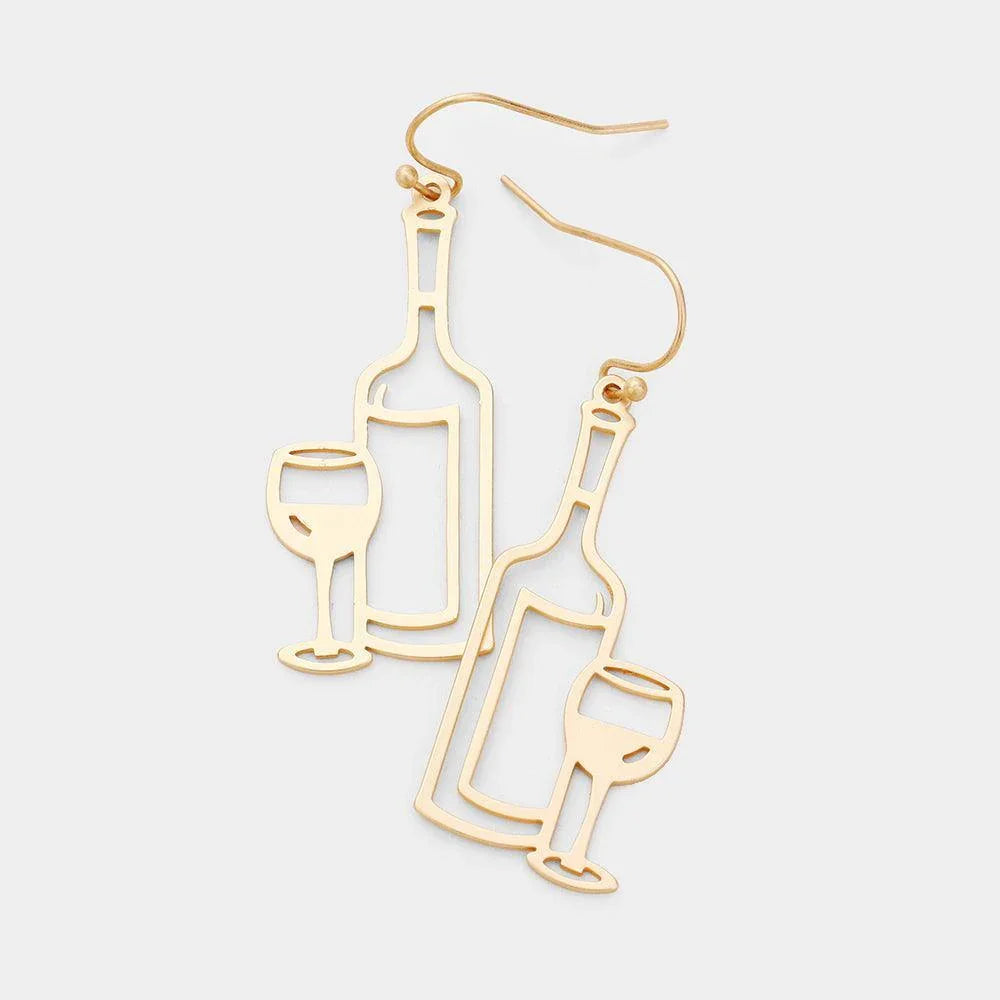 Gold Wine Glass Shaped Metal Earrings - Jewelry Store by Erik Rayo