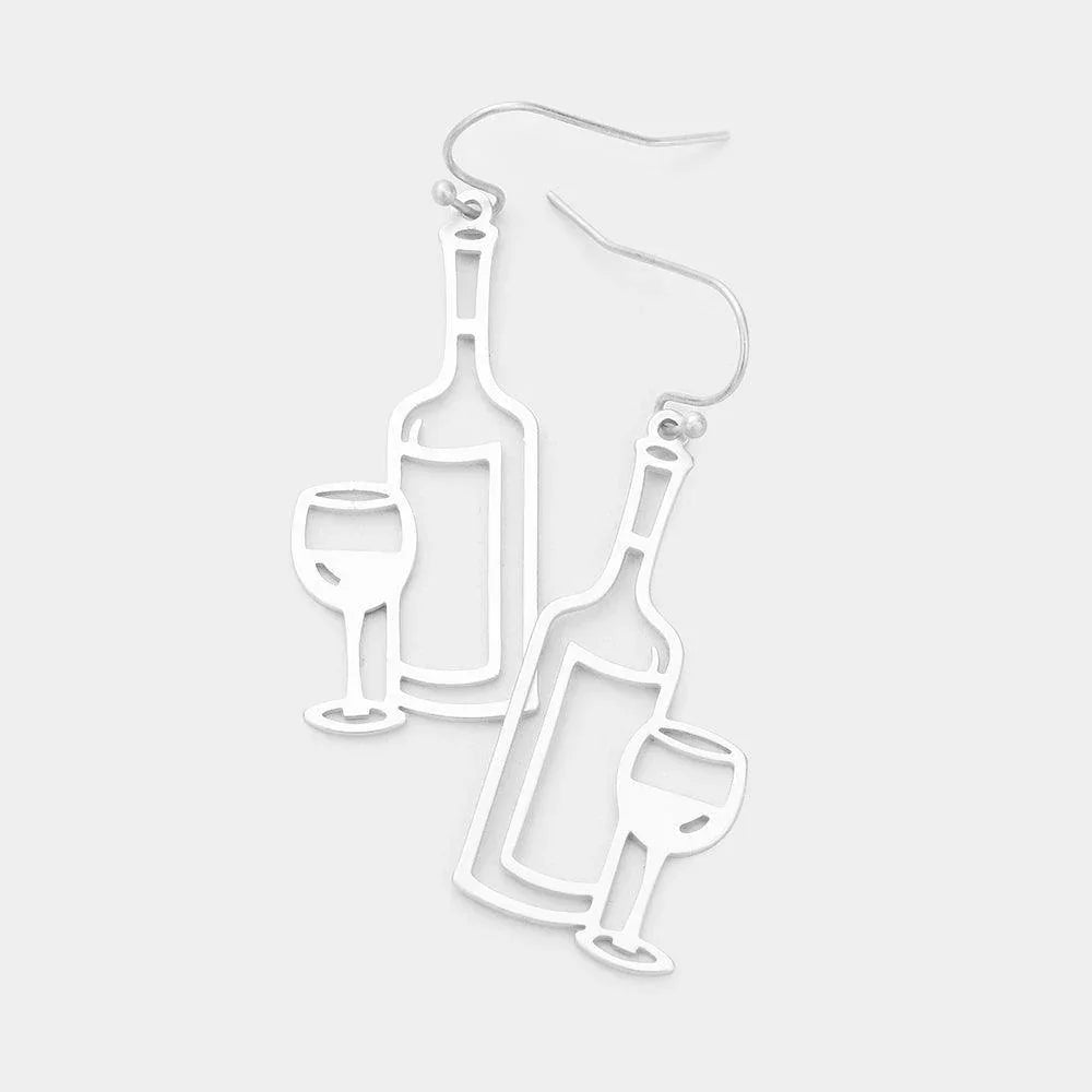 Silver Wine Glass Shaped Metal Earrings - Jewelry Store by Erik Rayo