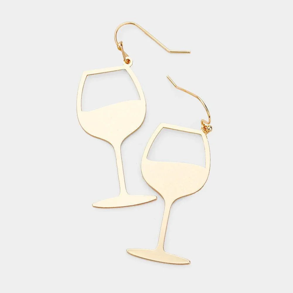 Gold Wine Glass Shaped Metal Earrings - Jewelry Store by Erik Rayo
