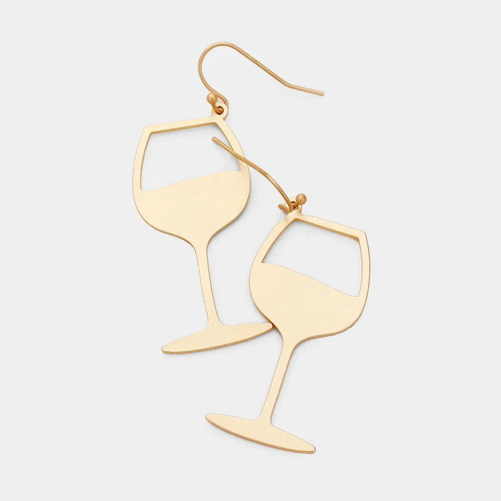 Gold Wine Glass Shaped Metal Earrings - Jewelry Store by Erik Rayo