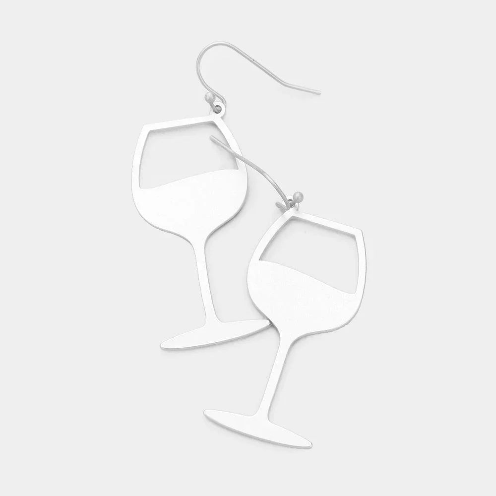 Silver Wine Glass Shaped Metal Earrings - Jewelry Store by Erik Rayo