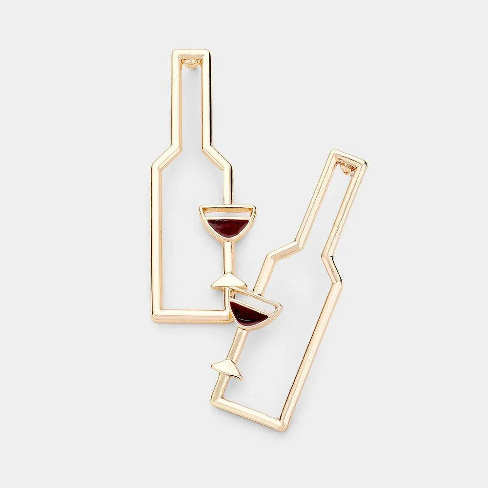 Gold Wine Glass Shaped Metal Earrings - Jewelry Store by Erik Rayo