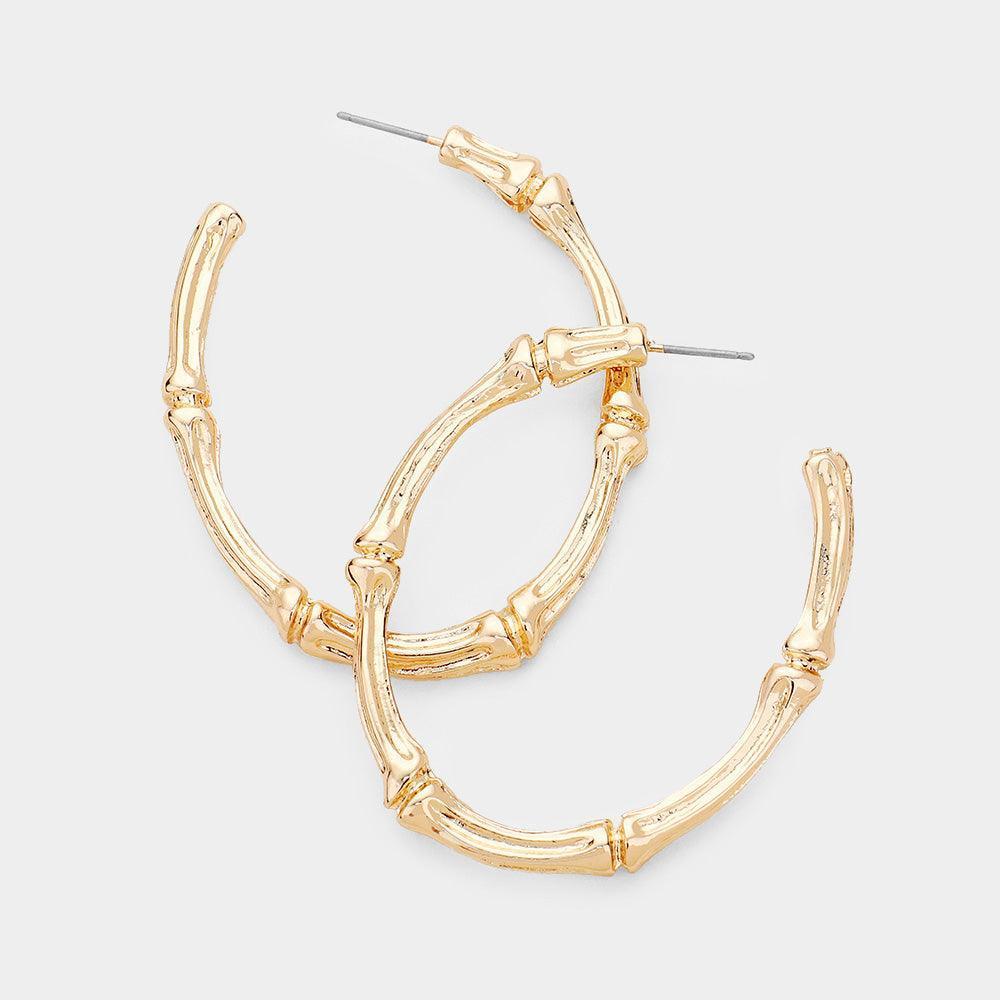 Gold Bamboo Textured Metal Hoop Earrings - Jewelry Store by Erik Rayo