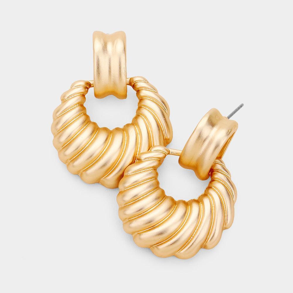 Gold Shell Textured Metal Earrings - Jewelry Store by Erik Rayo