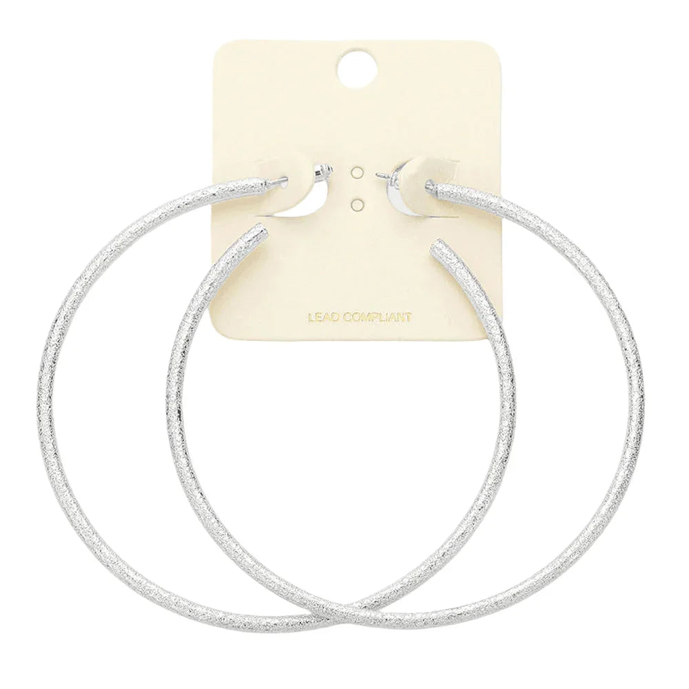 Silver 3.25 Inch Frosted Metal Hoop Earrings - Jewelry Store by Erik Rayo