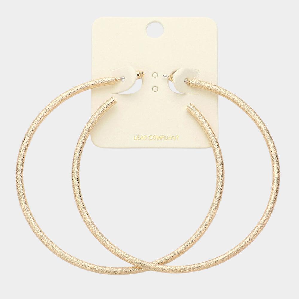 Gold 3.25 Inch Frosted Metal Hoop Earrings - Jewelry Store by Erik Rayo