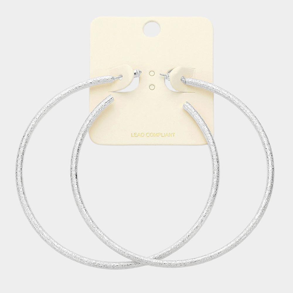 Silver 3.25 Inch Frosted Metal Hoop Earrings - Jewelry Store by Erik Rayo