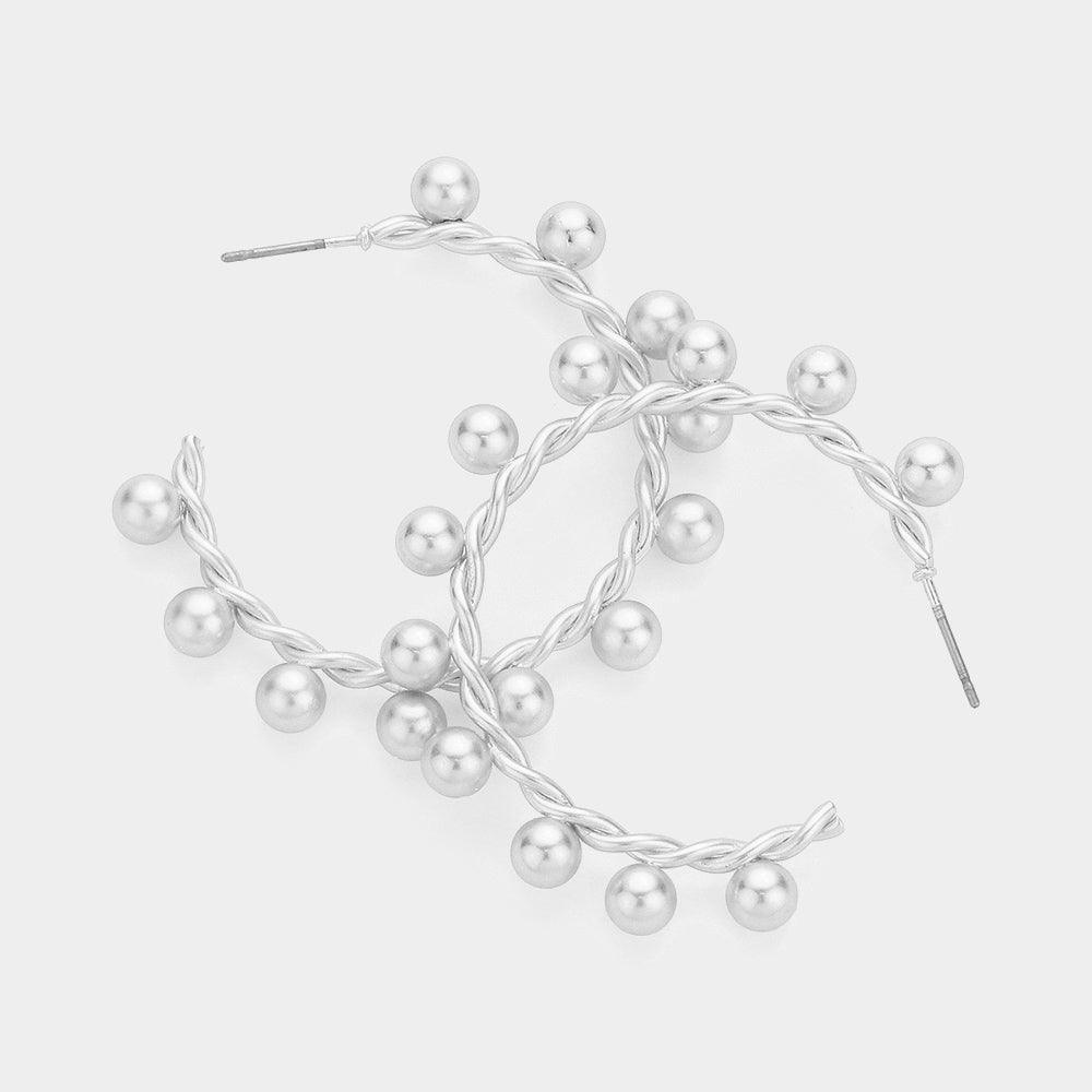 Silver Metal Ball Hoop Earrings