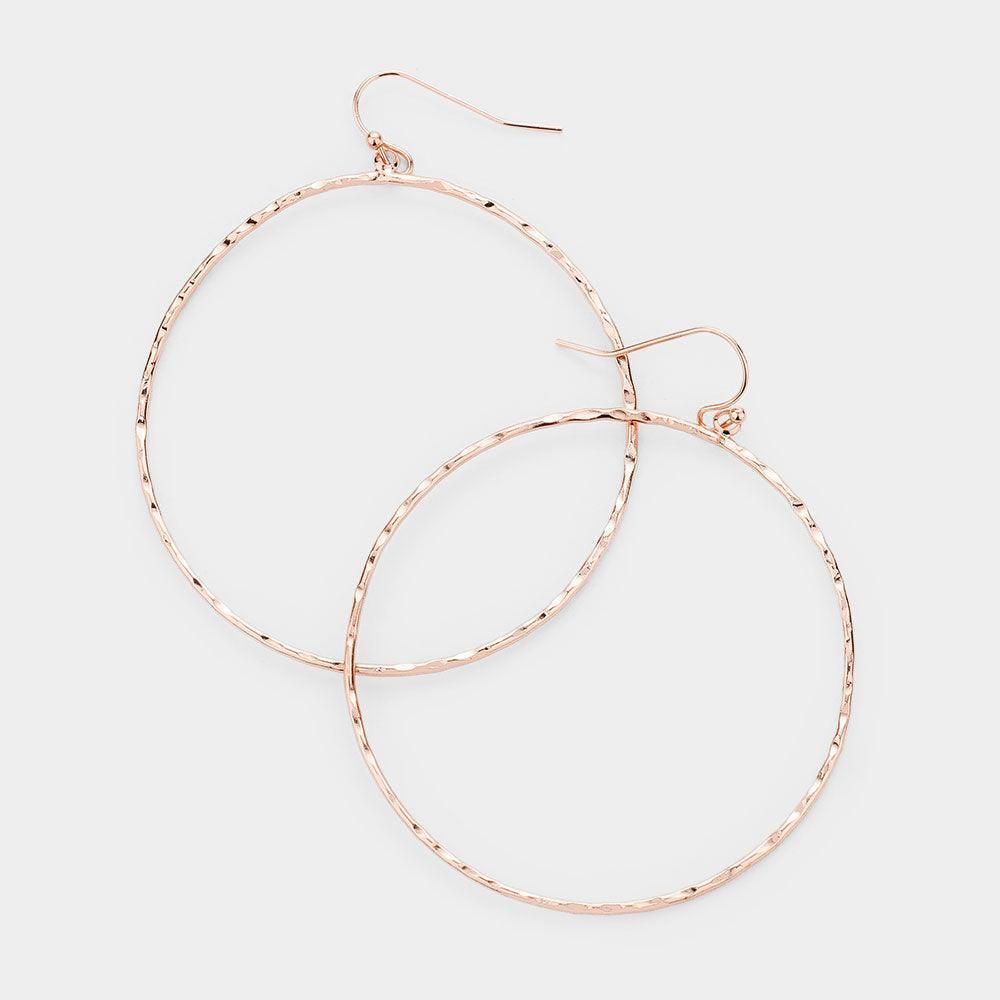 Rose Gold Textured Brass Metal Open Circle Dangle Earrings - Jewelry Store by Erik Rayo